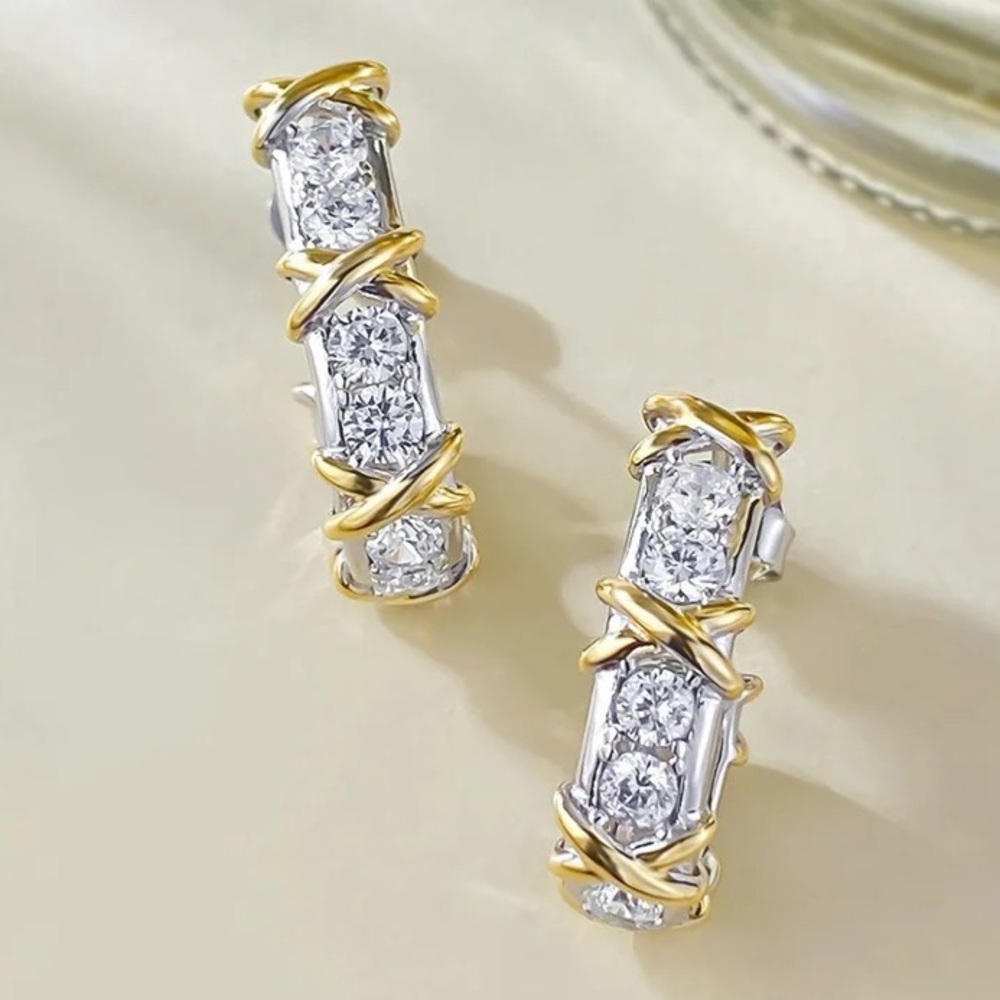 - Tiffany Style-Gold and Silver Hoop Earrings